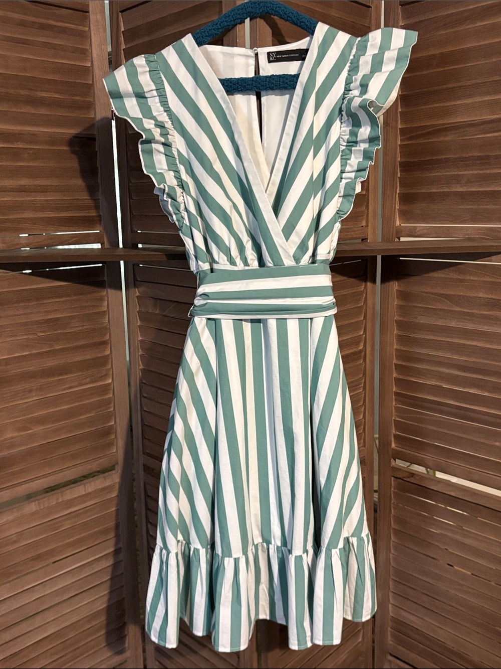New York & Company Green and White Striped Midi Dress